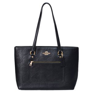 画像1: 【COACH】コーチ バッグ トート ぺブルレザー シグネチャー 型押し ステーション ジップ トートバッグ ブラック〔日本未発売〕