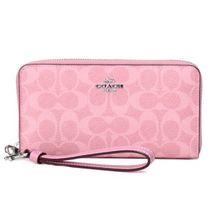 画像1: 【COACH】コーチ 長財布 コーティングキャンバス レザー シグネチャー リストレット ロング ジップ アラウンド 長財布 ダスティピンク（日本未発売）