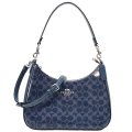 【COACH】コーチ バッグ パテント コーティングキャンバス レザー シグネチャー テリ ホーボー ロゴ 2way クロスボディ 斜め掛け ショルダー ハンド バッグ ダークデニム（日本未発売）