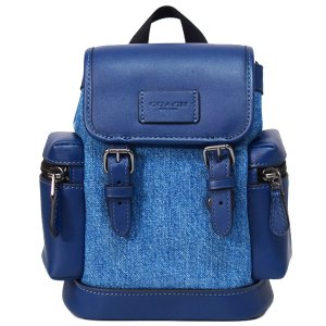 画像1: 【COACH】コーチ バックパック デニム レザー スリング スプリント スモール ロゴ フラップ ワンショルダー リュックサック ボディバッグ デニム×ディープブルー〔日本未発売〕