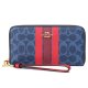 【COACH】コーチ 長財布 コーティングキャンバス レザー シグネチャー ロゴ ストライプ リストレット ロング ジップ  アラウンド 長財布 デニム×ボールドレッド（日本未発売）