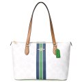 【COACH】コーチ バッグ コーティングキャンパス レザー シグネチャー ギャラリー ストライプ ジップトートバッグ チャークマルチ〔日本未発売〕