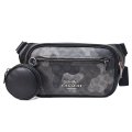 【COACH】コーチ ボディバッグ コーティングキャンバス レザー シグネチャー カモフラ 迷彩柄 エリアス コインケース付き ベルトバッグ 2way ワンショルダー バックパック ウエストバッグ グレーマルチ（日本未発売）