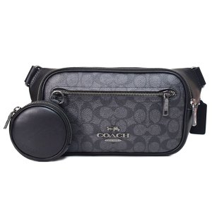 画像1: 【COACH】コーチ ボディバッグ コーティングキャンバス レザー シグネチャー エリアス コインケース付き ベルトバッグ 2way ワンショルダー バックパック バッグ ウエスト チャコール×ブラック（日本未発売）