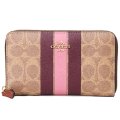 【COACH】コーチ 財布 コーティングキャンバス レザー シグネチャー バーシティ ストライプ ミディアム ジップ アラウンド ウォレット 財布 タンマルチ（日本未発売）