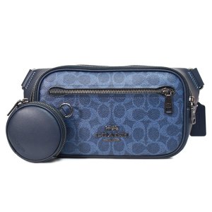 画像1: 【COACH】コーチ ボディバッグ コーティングキャンバス レザー シグネチャー エリアス コインケース付き ベルトバッグ 2way ワンショルダー バックパック バッグ ウエスト デニム×ミッドナイトネイビー（日本未発売）