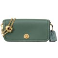 【COACH】コーチ バッグ グラブタンレザー ディンキー 14 ターンロック スライダー チェーン スモール 2way クラッチ クロスボディー 斜め掛け ショルダーバッグ ブラス×ハンターグリーン（日本未発売）