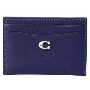 画像1: 【COACH】コーチ カードケース ぺブルレザー C ロゴ カードケース スリム パスケース 定期入れ 名刺入れ ダークネイビー（日本未発売）