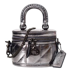 画像1: 【COACH】コーチ バッグ レザー メタリック キルティング トレイル 12 ミニ ボックス チェーン クロスボディ 2WAY 斜め掛け ショルダー ハンドバッグ アンスラサイト（日本未発売）