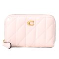 【COACH】コーチ カードケース レザー キルティング ピロー ロゴ スモール ジップ アラウンド スクエア スリム コインケース ブラッシュ（日本未発売）