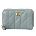 【COACH】コーチ カードケース レザー キルティング ピロー ロゴ スモール ジップ アラウンド スクエア スリム コインケース セージ（日本未発売）