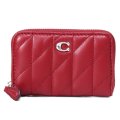 【COACH】コーチ カードケース レザー キルティング ピロー ロゴ スモール ジップ アラウンド スクエア スリム コインケース ダークルビー（日本未発売）