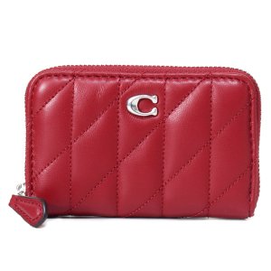 画像1: 【COACH】コーチ カードケース レザー キルティング ピロー ロゴ スモール ジップ アラウンド スクエア スリム コインケース ダークルビー（日本未発売）