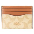 【COACH】コーチ カードケース コーティングキャンバス レザー シグネチャー ロゴ スリム ID パスケース  定期入れ 名刺入れ ライトカーキ×ライトサドル（日本未発売）