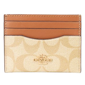 画像1: 【COACH】コーチ カードケース コーティングキャンバス レザー シグネチャー ロゴ スリム ID パスケース  定期入れ 名刺入れ ライトカーキ×ライトサドル（日本未発売）