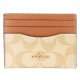 【COACH】コーチ カードケース コーティングキャンバス レザー シグネチャー ロゴ スリム ID パスケース  定期入れ 名刺入れ ライトカーキ×ライトサドル（日本未発売）