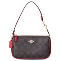 【COACH】コーチ バッグ コーティングキャンバス レザー シグネチャー ノリータ 19 リストレット マルチ ポーチ ハンドバッグ ブラウン×レッド〔日本未発売〕