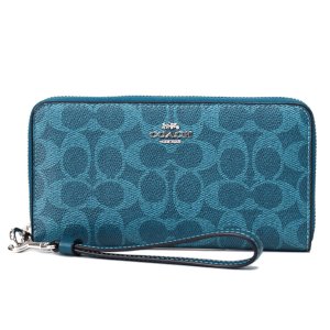 画像1: 【COACH】コーチ 長財布 コーティングキャンバス レザー シグネチャー リストレット ロング ジップ アラウンド 長財布 アクアマリン（日本未発売）
