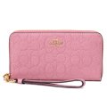 【COACH】コーチ 長財布 ぺブルレザー シグネチャー 型押し リストレット ロング ジップ アラウンド 長財布 ピオニー（日本未発売）