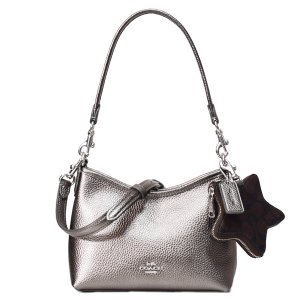 画像1: 【COACH】コーチ バッグ レザー シグネチャー ローレル 星型 コインケース ポーチ付き 2way クロスボディ 斜め掛け ショルダーバッグ メタリックグラファイト×ウォルナット（日本未発売）