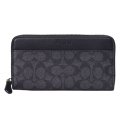 【COACH】コーチ メンズ 長財布 コーティングキャンバス レザー シグネチャー アコーディオン ウォレット ジップ アラウンド 財布 チャコール×ブラック（日本未発売）