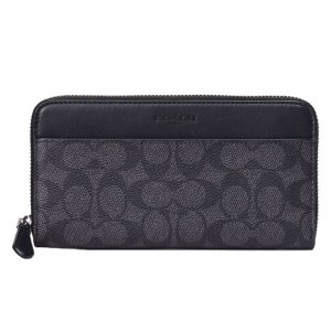 画像1: 【COACH】コーチ メンズ 長財布 コーティングキャンバス レザー シグネチャー アコーディオン ウォレット ジップ アラウンド 財布 チャコール×ブラック（日本未発売）