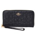【COACH】コーチ 長財布 ぺブルレザー シグネチャー 型押し リストレット ロング ジップ アラウンド 長財布 ブラック（日本未発売）