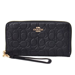 画像1: 【COACH】コーチ 長財布 ぺブルレザー シグネチャー 型押し リストレット ロング ジップ アラウンド 長財布 ブラック（日本未発売）
