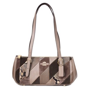 画像1: 【COACH】コーチ バッグ パッチワーク スエード パイソン レザー スネーク アッシャー 横長 ショルダーバッグ マッシュルームマルチ（日本未発売）