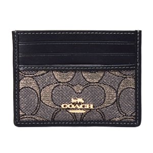 画像1: 【COACH】コーチ カードケース メタリック キラキラ ジャガード レザー シグネチャー スリム ID パスケース カードケース 定期入れ 名刺入れ チャコール×ゴールド（日本未発売）