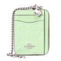 【COACH】コーチ コインケース パテントレザー シグネチャー 型押し ハート チャーム チェーン ジップ カードケース カードポーチ 定期入れ 名刺入れ 小銭入れ ペールグリーン（日本未発売）