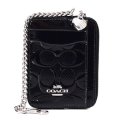 【COACH】コーチ コインケース パテントレザー シグネチャー 型押し ハート チャーム チェーン ジップ カードケース カードポーチ 定期入れ 名刺入れ 小銭入れ ブラック（日本未発売）