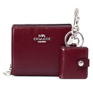 画像1: 【COACH】コーチ 財布 キーホルダー 2点セット レザー スナップ ウォレット 二つ折り 財布 ピクチャー フレーム バッグチャーム 専用BOX付き ダークワイン（日本未発売）