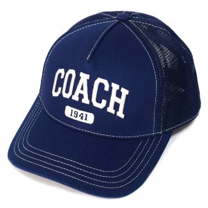 画像1: 【COACH】コーチ キャップ 帽子 シグネチャー コットン メッシュ ロゴ エンブロイダード トラッカー ハット ネイビー XS/S〔日本未発売〕