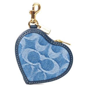 画像1: 【COACH】コーチ キーホルダー デニム レザー シグネチャー ハート型 ポーチ コインケース ドッグリーシュ バッグチャーム インディゴ（日本未発売）