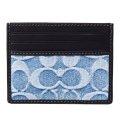 【COACH】コーチ カードケース デニム レザー シグネチャー スリム カードケース ID パスケース 名刺入れ 定期入れ ライトインディゴ（日本未発売）