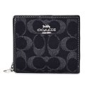 【COACH】コーチ 財布 デニム レザー シグネチャー ロゴ コンパクト スナップ ウォレット 二つ折り 財布 ブラック（日本未発売）