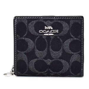 画像1: 【COACH】コーチ 財布 デニム レザー シグネチャー ロゴ コンパクト スナップ ウォレット 二つ折り 財布 ブラック（日本未発売）