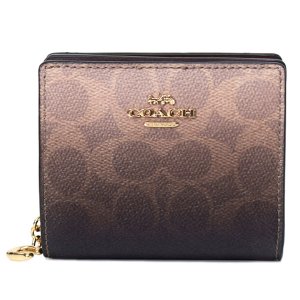 画像1: 【COACH】コーチ 財布 二つ折り グラデーション コーティングキャンバス レザー シグネチャー ロゴ チャーム スナップ ウォレット 財布 ブラウン（日本未発売）