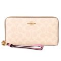 【COACH】コーチ 長財布 コーティングキャンバス レザー シグネチャー リストレット ロング ジップ アラウンド 長財布 サンド×ピオニー（日本未発売）