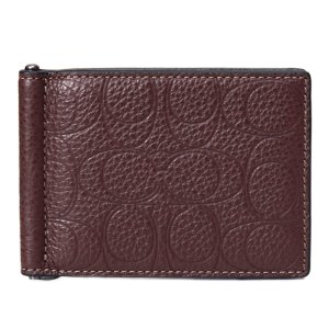 画像1: 【COACH】コーチ 財布 メンズ レザー シグネチャー 型押し マネークリップ スリム ビルフォールド 二つ折り カードケース 財布 メイプル（日本未発売）
