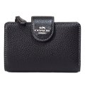 【COACH】コーチ 財布 ぺブルレザー ロゴ ミディアム コーナー ジップ ウォレット 二つ折り財布 シルバー×ブラック（日本未発売）