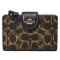 【COACH】コーチ 財布 コーティングキャンバス レザー シグネチャー ラブド ミディアム コーナー ジップ ウォレット 二つ折り財布 ブラウン（日本未発売）