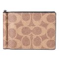 【COACH】コーチ 財布 メンズ コーティングキャンバス レザー シグネチャー マネークリップ スリム ビルフォールド 二つ折り カードケース 財布 タン×ブラック（日本未発売）