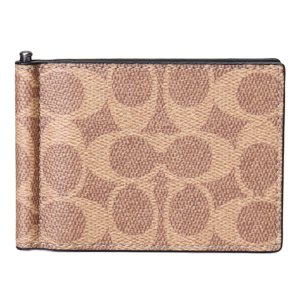 画像1: 【COACH】コーチ 財布 メンズ コーティングキャンバス レザー シグネチャー マネークリップ スリム ビルフォールド 二つ折り カードケース 財布 タン×ブラック（日本未発売）