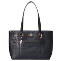 【COACH】コーチ バッグ トート ぺブルレザー シグネチャー 型押し ステーション ジップ トートバッグ ブラック〔日本未発売〕