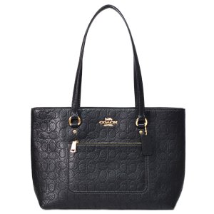 画像1: 【COACH】コーチ バッグ トート ぺブルレザー シグネチャー 型押し ステーション ジップ トートバッグ ブラック〔日本未発売〕