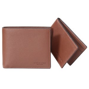 画像1: 【COACH】コーチ 財布 メンズ レザー ロゴ スリーインワン ウォレット コンパクト ID カードケース付き 2点セット 二つ折り財布 ダークサドル（日本未発売）