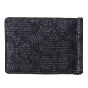 画像1: 【COACH】コーチ 財布 メンズ コーティングキャンバス レザー シグネチャー マネークリップ スリム ビルフォールド 二つ折り カードケース 財布 チャコール×ブラック（日本未発売）