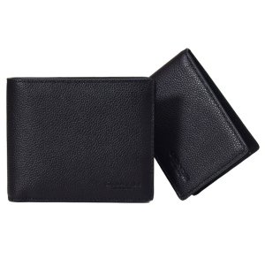 画像1: 【COACH】コーチ 財布 メンズ レザー ロゴ スリーインワン ウォレット コンパクト ID カードケース付き 2点セット 二つ折り財布 ブラック（日本未発売）
